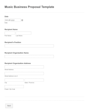 Music Business Proposal Form Template