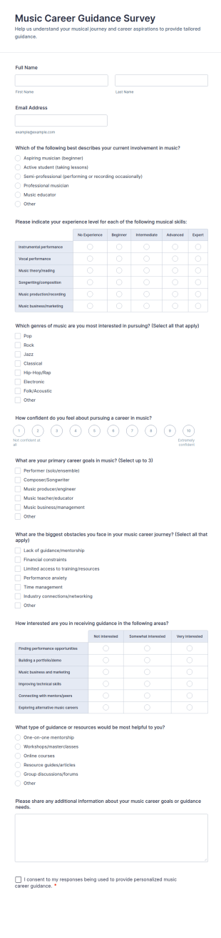 Music Career Guidance Survey Form Template