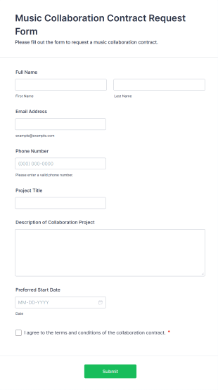 Music Collaboration Contract Request Form Form Template