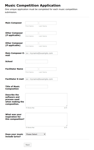 Music Competition Application Form Template