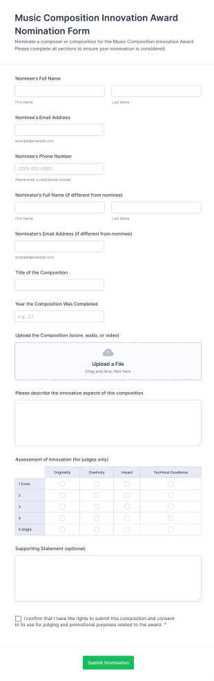 Music Composition Innovation Award Nomination Form Template