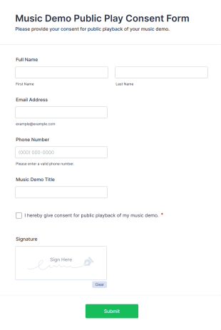 Music Demo Public Play Consent Form Template