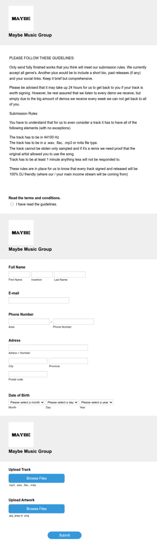Music Demo Submission Form Template