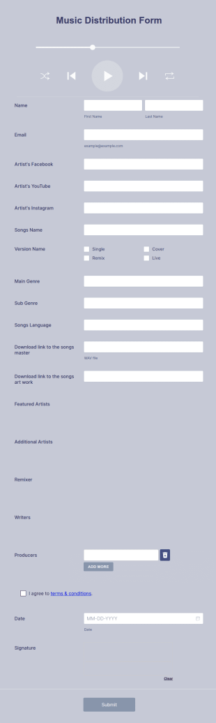 Music Distribution Form Template