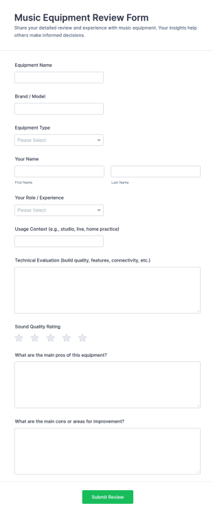 Music Equipment Review Form Template