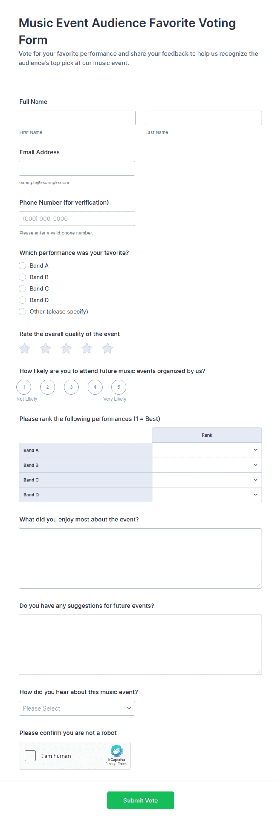 Music Event Audience Favorite Voting Form Template | Jotform