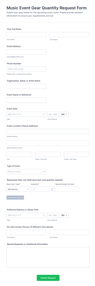 Music Event Gear Quantity Request Form Template