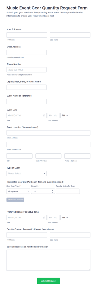 Music Event Gear Quantity Request Form Template