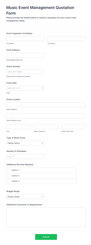 Music Event Management Quotation Form Template
