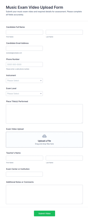 Music Exam Video Upload Form Template