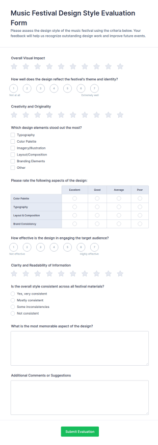 Music Festival Design Style Evaluation Form Template