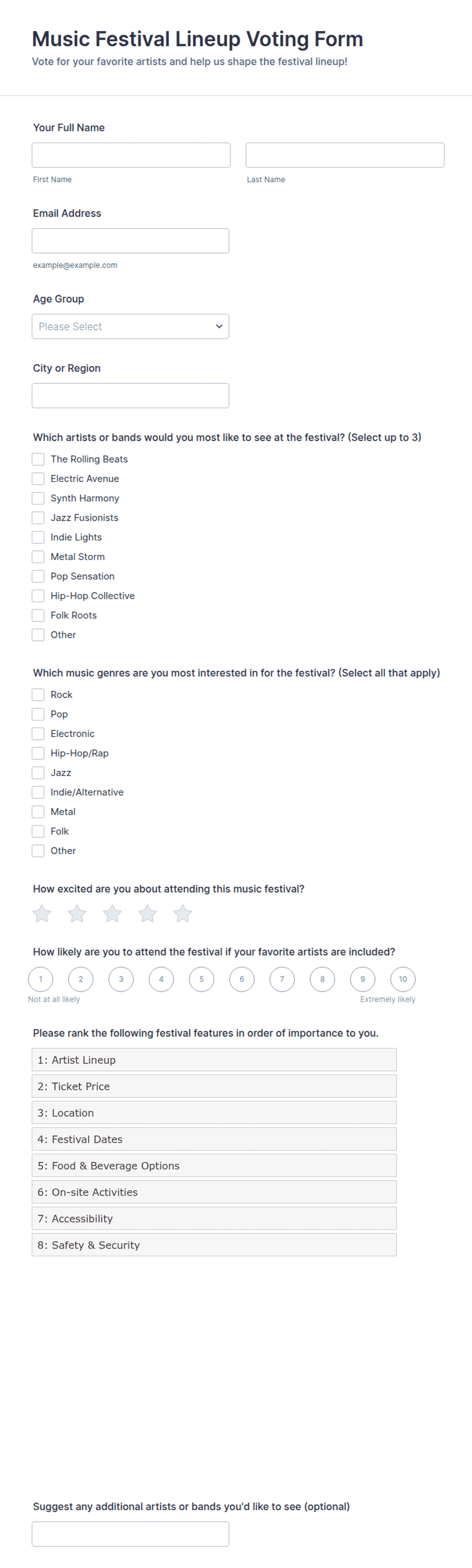 Music Festival Lineup Voting Form Template | Jotform