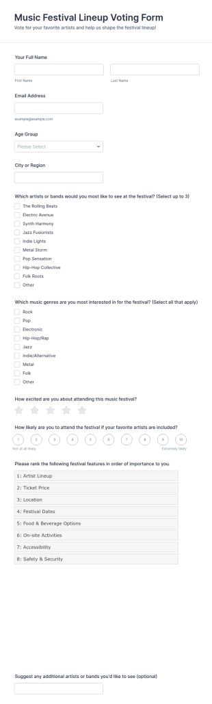 Music Festival Lineup Voting Form Template