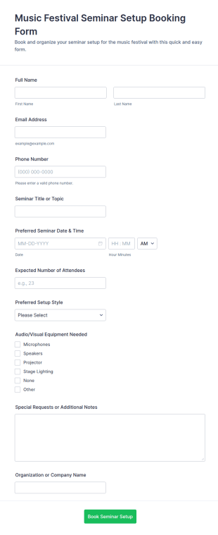 Music Festival Seminar Setup Booking Form Template