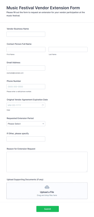 Music Festival Vendor Extension Form Template