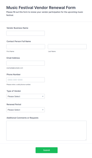 Music Festival Vendor Renewal Form Template