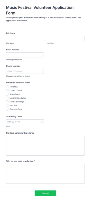 Music Festival Volunteer Application Form Template
