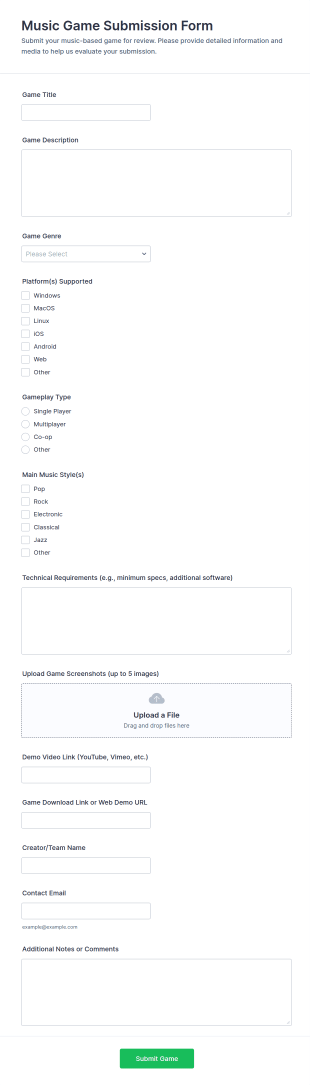 Music Game Submission Form Template
