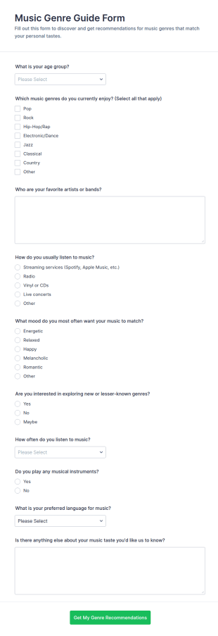 Music Genre Guide Form Template