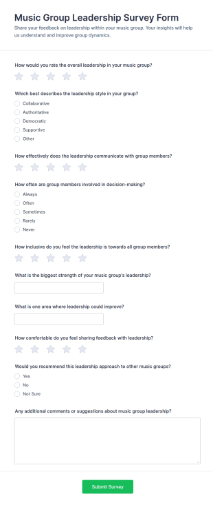 Music Group Leadership Survey Form Template