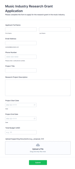 Music Industry Research Grant Application Form Template