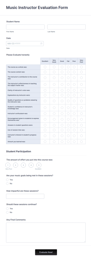Music Instructor Evaluation Form Template