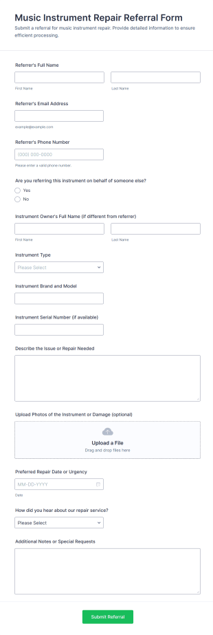 Music Instrument Repair Referral Form Template