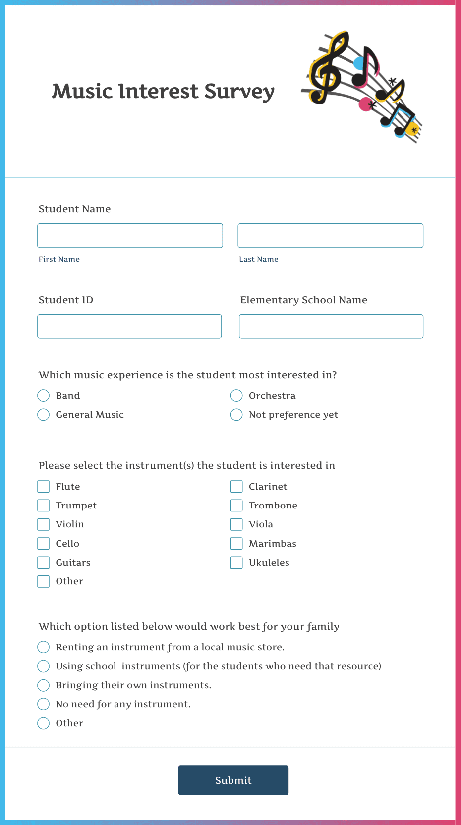 Music Interest Survey Form Template | Jotform