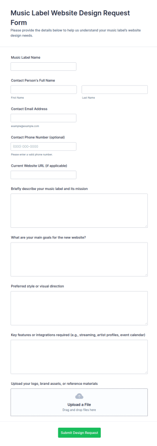 Music Label Website Design Request Form Template