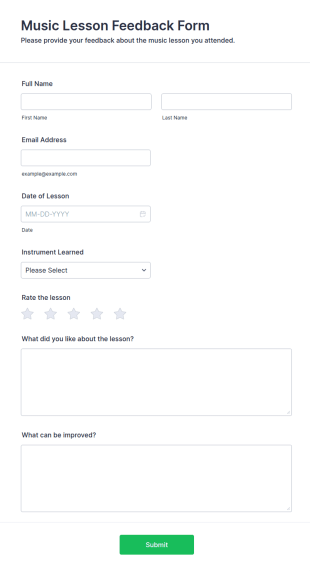 Music Lesson Feedback Form Template
