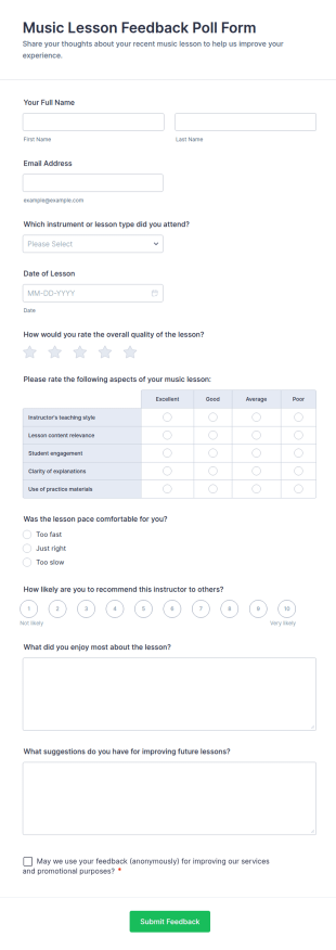 Music Lesson Feedback Poll Form Template