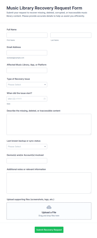 Music Library Recovery Request Form Template