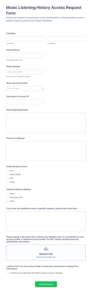 Music Listening History Access Request Form Template
