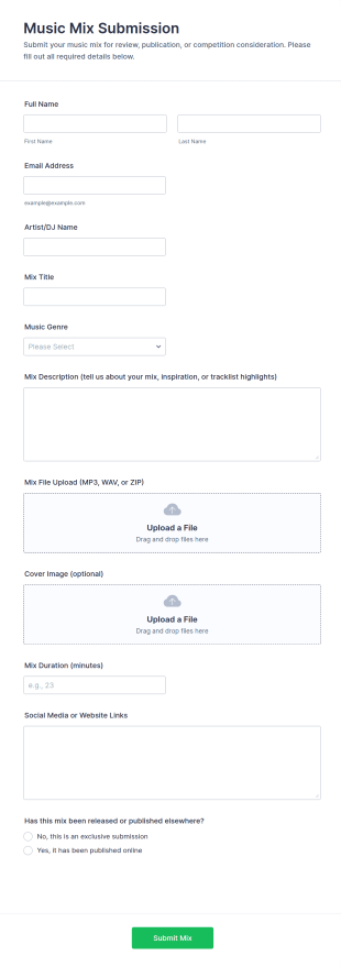 Music Mix Submission Form Template