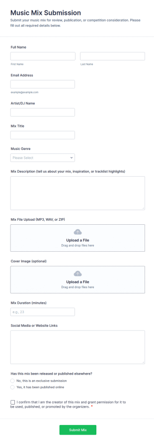 Music Mix Submission Form Template