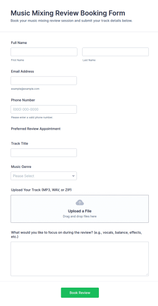 Music Mixing Review Booking Form Template