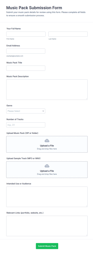 Music Pack Submission Form Template