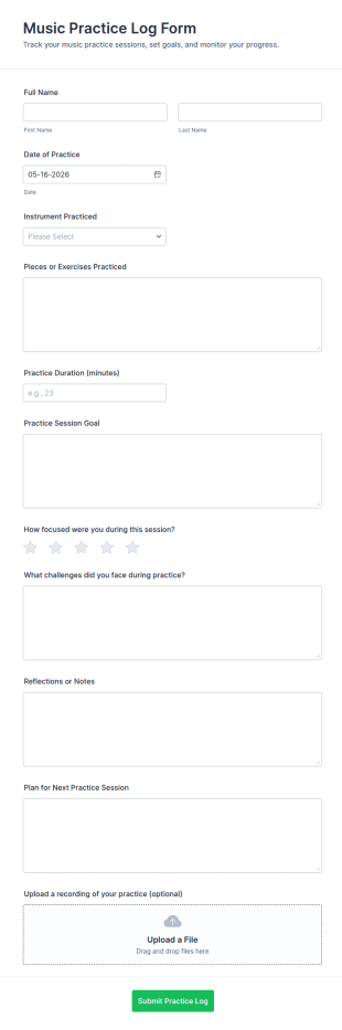 Music Practice Log Form Template