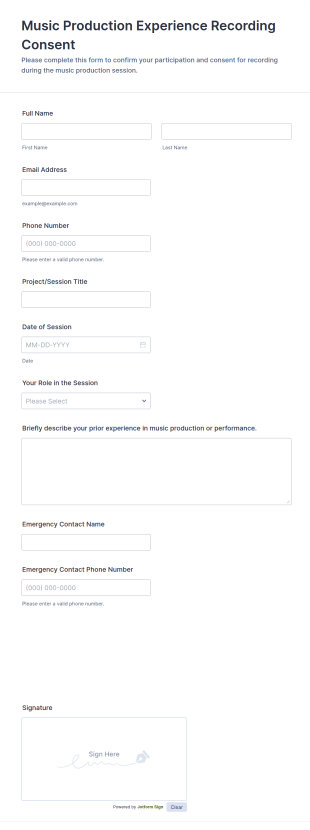 Music Production Experience Recording Consent Form Template