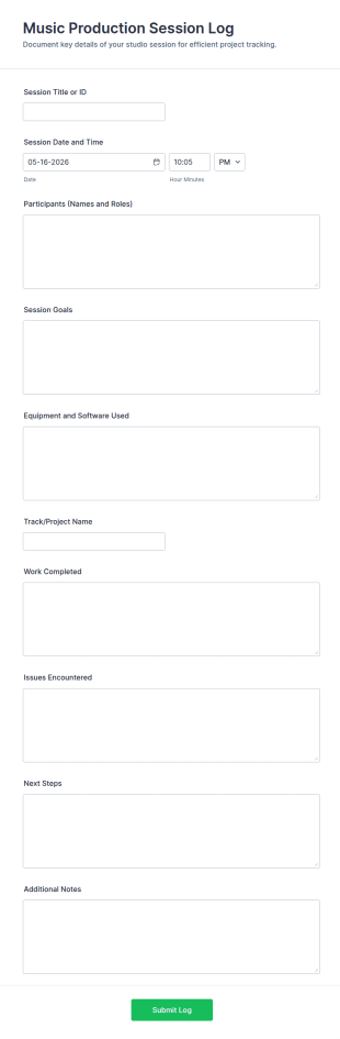 Music Production Session Log Form Template