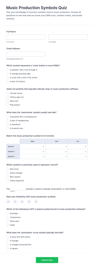 Music Production Symbols Quiz Form Template