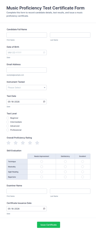 Music Proficiency Test Certificate Form Template