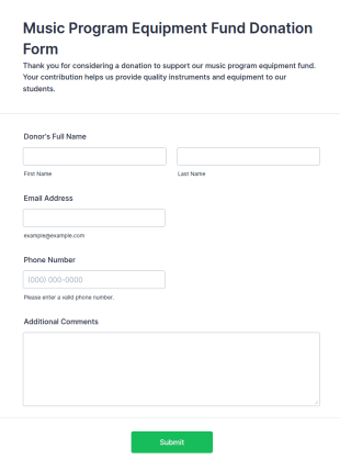 Music Program Equipment Fund Donation Form Template