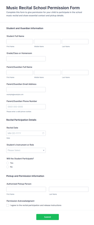 Music Recital School Permission Form Template