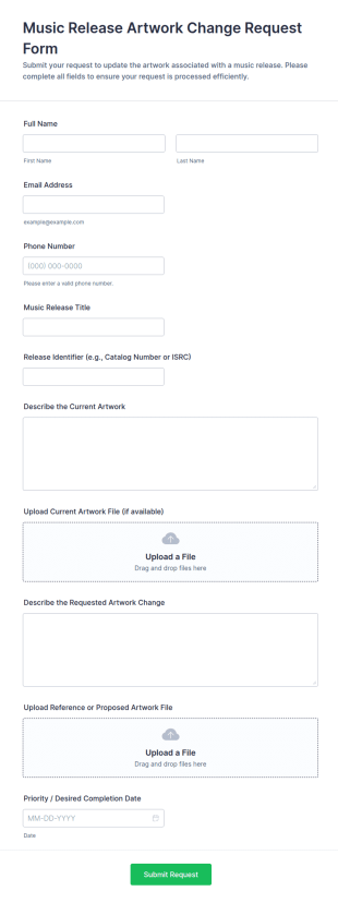 Music Release Artwork Change Request Form Template