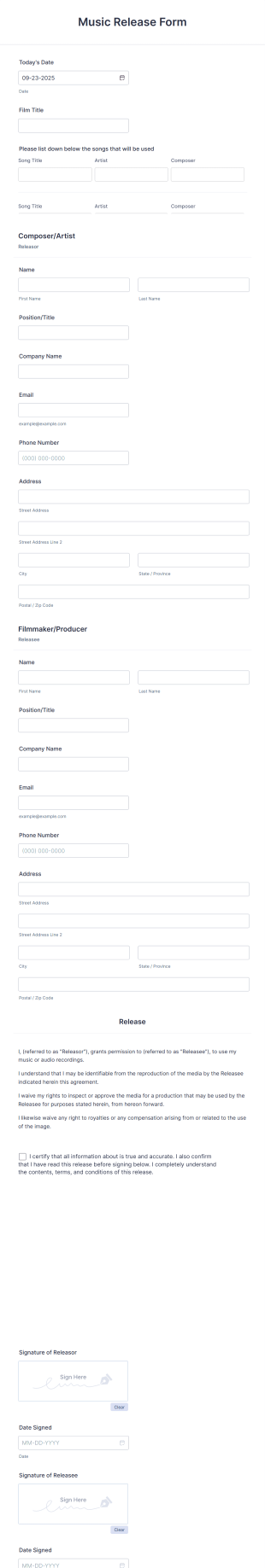 Music Release Form Template