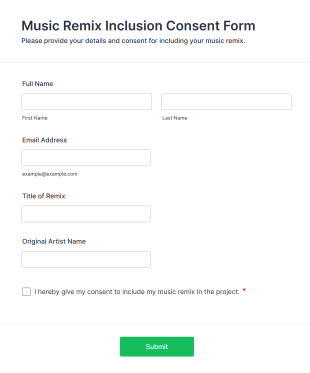 Music Remix Inclusion Consent Form Template