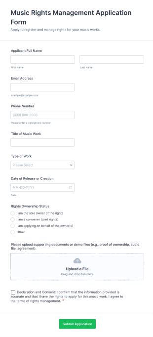 Music Rights Management Application Form Template