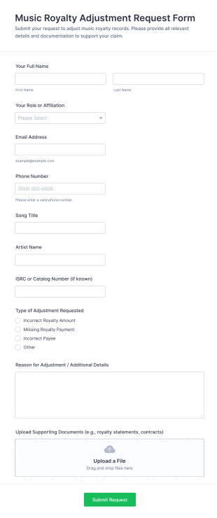 Music Royalty Adjustment Request Form Template