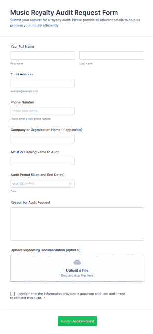 Music Royalty Audit Request Form Template